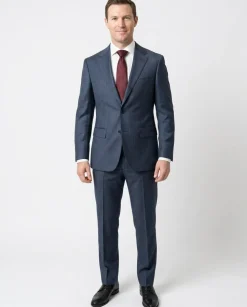 Centrion Men's Blue Glen Plaid Classic Fit Notch Lapels 2 Button Wool Suit