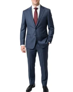 Centrion Men's Blue Glen Plaid Classic Fit Notch Lapels 2 Button Wool Suit