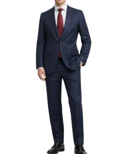 Centrion Mens Blue Glen Plaid Notch Lapels Classic Fit 2 Button Wool Suit