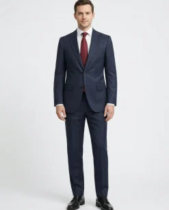 Centrion Mens Blue Glen Plaid Notch Lapels Classic Fit 2 Button Wool Suit