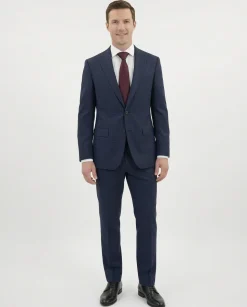 Centrion Mens Blue Microcheck Classic Fit Notch Lapels 2 Button Wool Suit