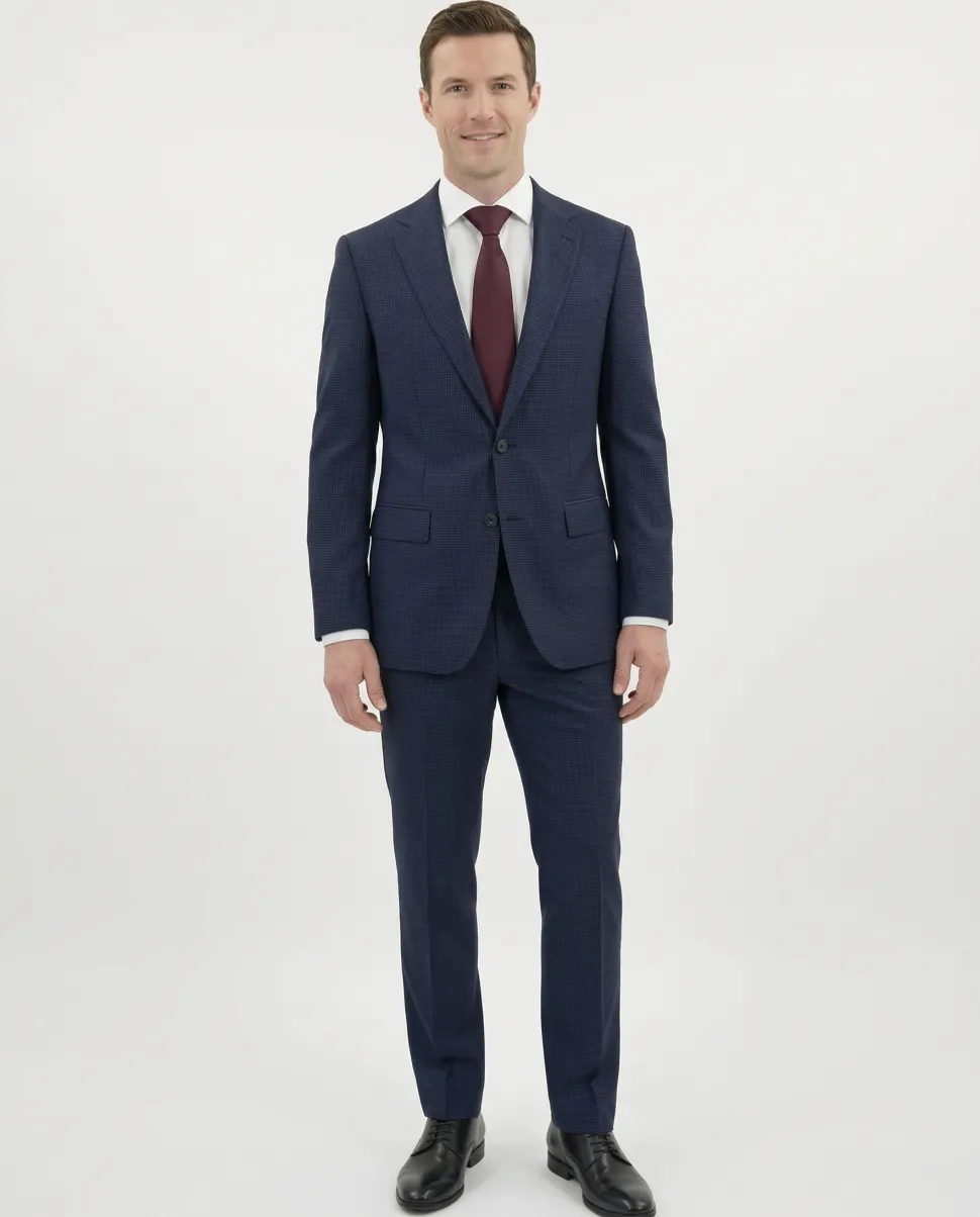 Centrion Mens Blue Microcheck Classic Fit Notch Lapels 2 Button Wool Suit