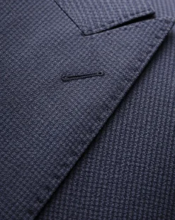 Centrion Mens Blue Microcheck Classic Fit Peak Lapel 2 Button Wool Suit