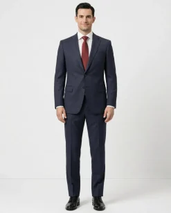 Centrion Mens Blue Microcheck Classic Fit Peak Lapel 2 Button Wool Suit