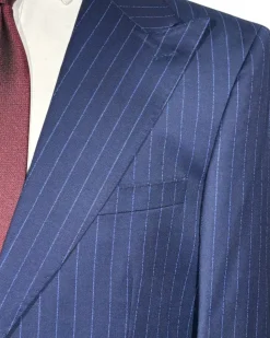 Centrion Mens Blue Pinstripe Classic Fit Peak Lapels 2 Button Wool Suit