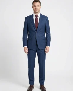 Centrion Men's Blue Plaid Classic Fit Notch Lapels 2 Button Wool Blend Suit