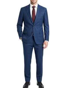 Centrion Men's Blue Plaid Classic Fit Notch Lapels 2 Button Wool Blend Suit