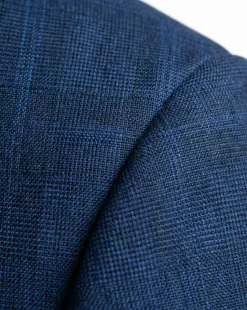 Centrion Men's Blue Plaid Classic Fit Notch Lapels 2 Button Wool Blend Suit