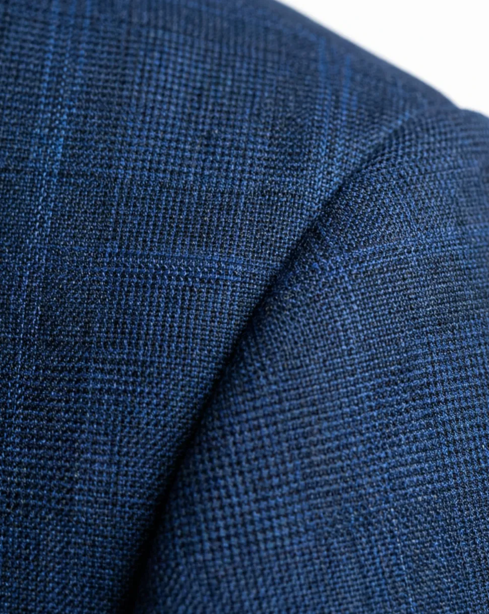 Centrion Men's Blue Plaid Classic Fit Notch Lapels 2 Button Wool Blend Suit
