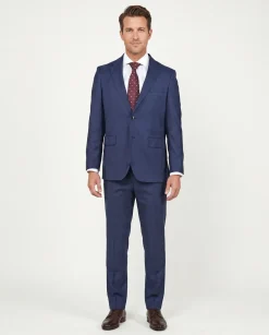 Centrion Mens Blue Plaid Regular Fit 100% Wool 2 Button Suit