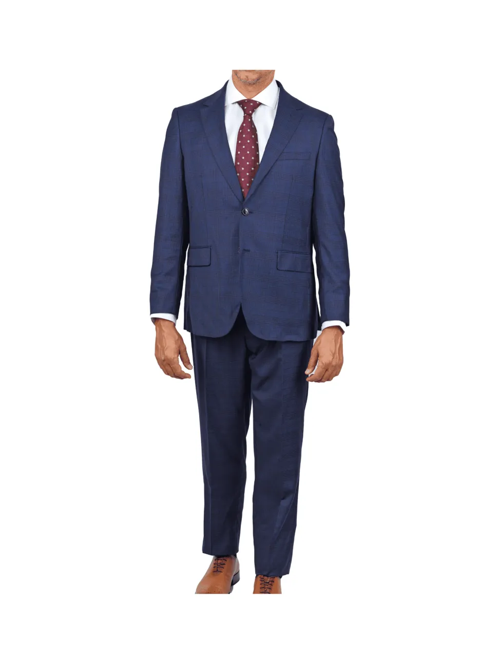 Centrion Mens Blue Plaid Regular Fit 100% Wool 2 Button Suit