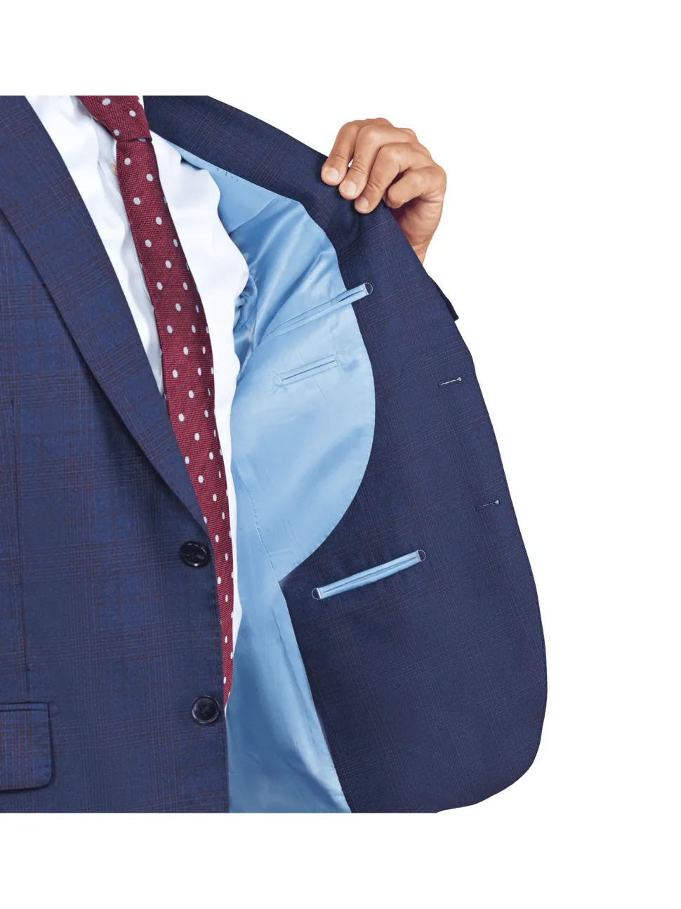 Centrion Mens Blue Plaid Regular Fit 100% Wool 2 Button Suit