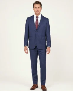 Centrion Mens Blue Plaid Slim Fit 100% Wool 2 Button Suit