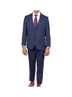 Centrion Mens Blue Plaid Slim Fit 100% Wool 2 Button Suit