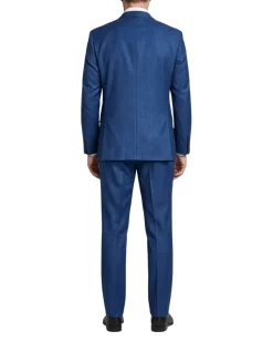 Centrion Mens Blue Subtle Crosshatch Weave Notch Lapels Classic Fit 2 Button Wool Suit