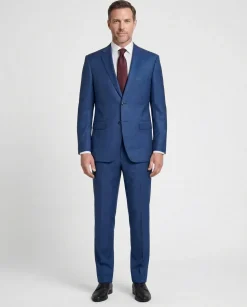 Centrion Mens Blue Subtle Crosshatch Weave Notch Lapels Classic Fit 2 Button Wool Suit