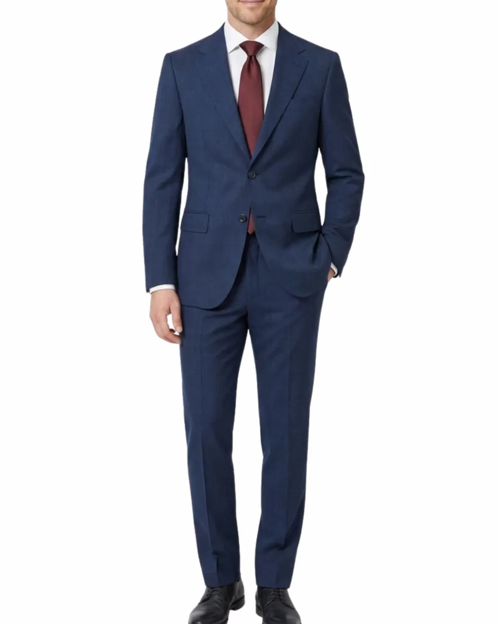Centrion Mens Blue Textured Classic Fit Notch Lapels 2 Button Wool Suit