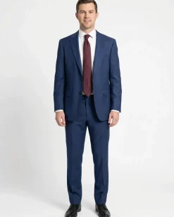 Centrion Mens Blue Textured Classic Fit Notch Lapels 2 Button Wool Suit