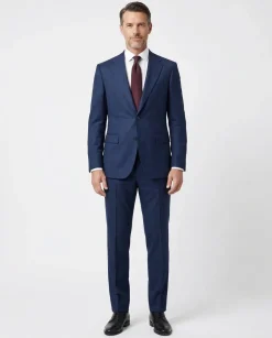 Centrion Mens Blue Textured Classic Fit Notch Lapels 2 Button Stretch Wool Silk Blend Suit