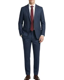 Centrion Mens Blue Textured Classic Fit Notch Lapels 2 Button Wool Suit