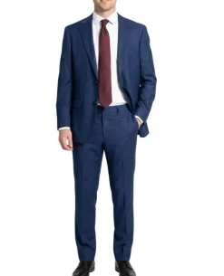 Centrion Mens Blue Textured Classic Fit Notch Lapels 2 Button Wool Suit