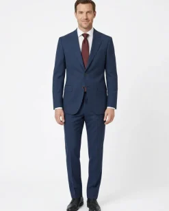 Centrion Mens Blue Textured Classic Fit Notch Lapels 2 Button Wool Suit