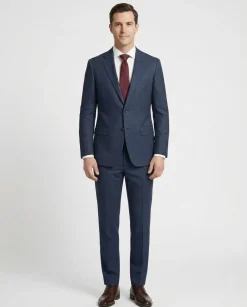 Centrion Mens Blue Textured Slim Fit Notch Lapels 2 Button Wool Suit