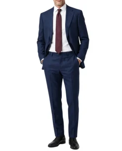 Centrion Mens Blue Textured Slim Fit Notch Lapels 2 Button Stretch Wool Silk Blend Suit