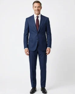 Centrion Mens Blue Textured Slim Fit Notch Lapels 2 Button Stretch Wool Silk Blend Suit