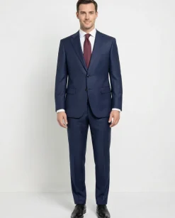 Centrion Mens Blue Textured Weave Classic Fit Notch Lapels 2 Button Wool Suit