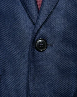 Centrion Mens Blue Textured Weave Classic Fit Notch Lapels 2 Button Wool Suit