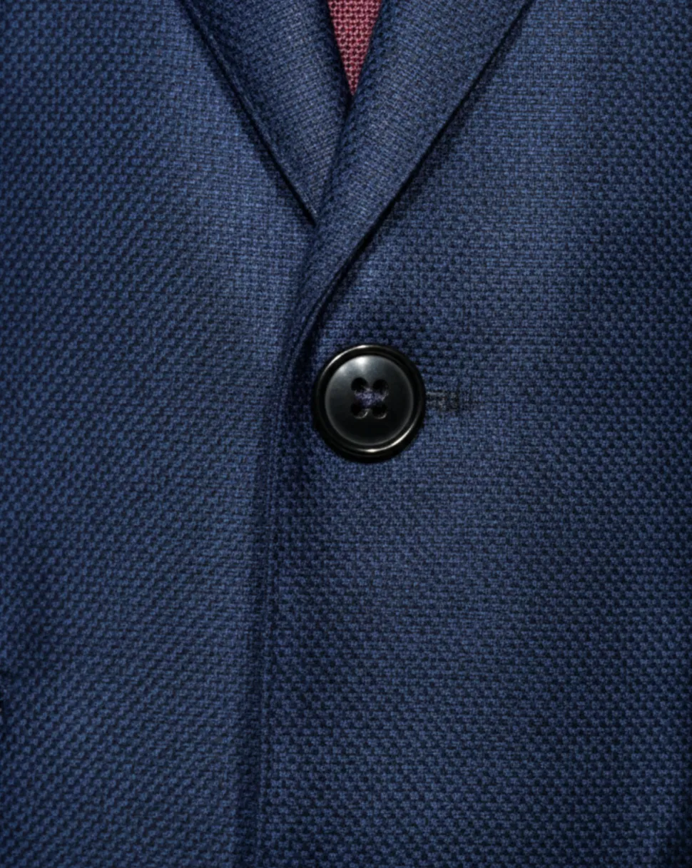 Centrion Mens Blue Textured Weave Classic Fit Notch Lapels 2 Button Wool Suit