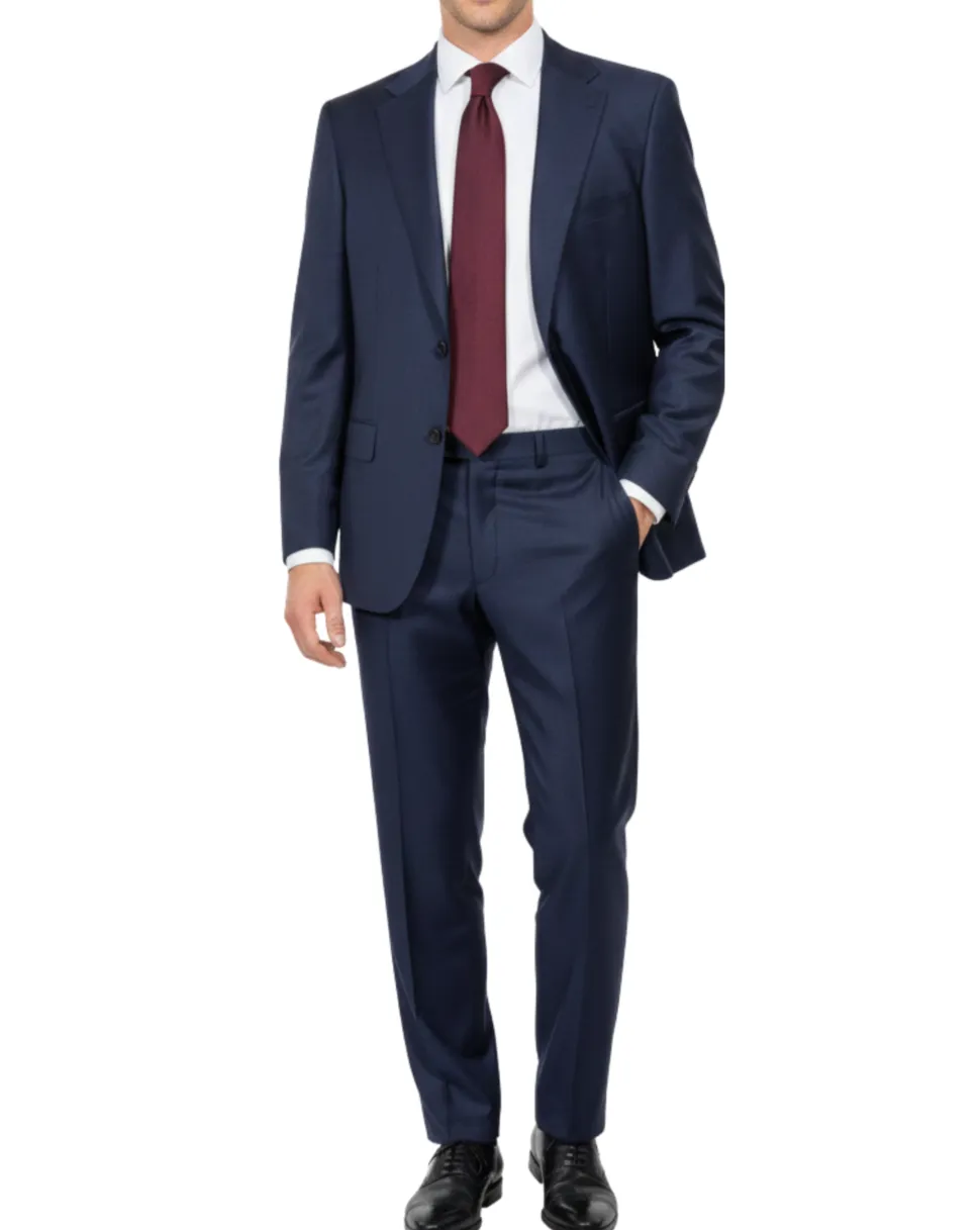 Centrion Mens Blue Textured Weave Classic Fit Notch Lapels 2 Button Wool Suit
