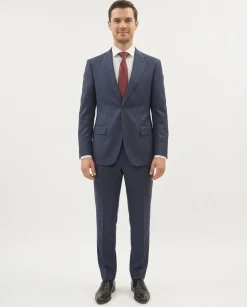 Centrion Men's Blue Windowpane Classic Fit Notch Lapels 2 Button Wool Suit