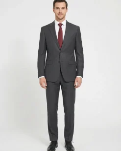 Centrion Mens Charcoal Pinstripe Classic Fit Notch Lapels 2 Button Wool Suit