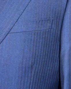 Centrion Mens Cobalt Blue Tonal Stripe Peak Lapels Slim Fit 2 Button Double Breasted Wool Suit