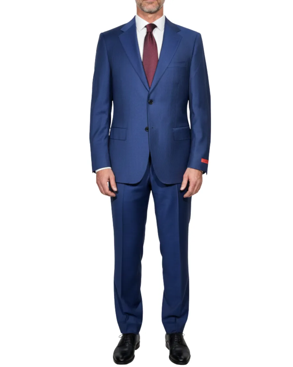 Centrion Mens Cobalt Blue Tonal Stripe Notch Lapels Slim Fit 2 Button Wool Suit