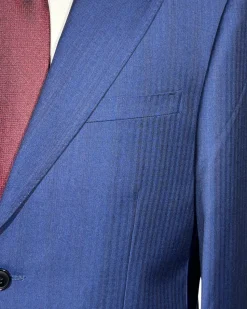 Centrion Mens Cobalt Blue Tonal Stripe Notch Lapels Slim Fit 2 Button Wool Suit