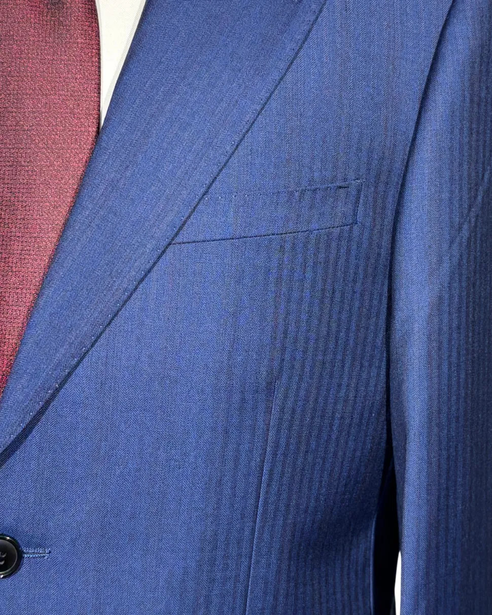 Centrion Mens Cobalt Blue Tonal Stripe Notch Lapels Slim Fit 2 Button Wool Suit