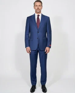 Centrion Mens Cobalt Blue Tonal Stripe Notch Lapels Slim Fit 2 Button Wool Suit
