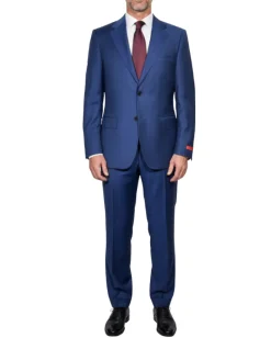 Centrion Mens Cobalt Blue Tonal Stripe Notch Lapels Classic Fit 2 Button Wool Suit