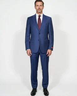 Centrion Mens Cobalt Blue Tonal Stripe Notch Lapels Classic Fit 2 Button Wool Suit