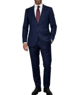Centrion Mens Dark Navy Windowpane Classic Fit Notch Lapels 2 Button Wool Suit