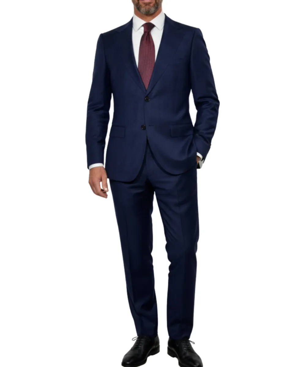 Centrion Mens Dark Navy Windowpane Classic Fit Notch Lapels 2 Button Wool Suit