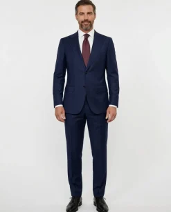 Centrion Mens Dark Navy Windowpane Classic Fit Notch Lapels 2 Button Wool Suit