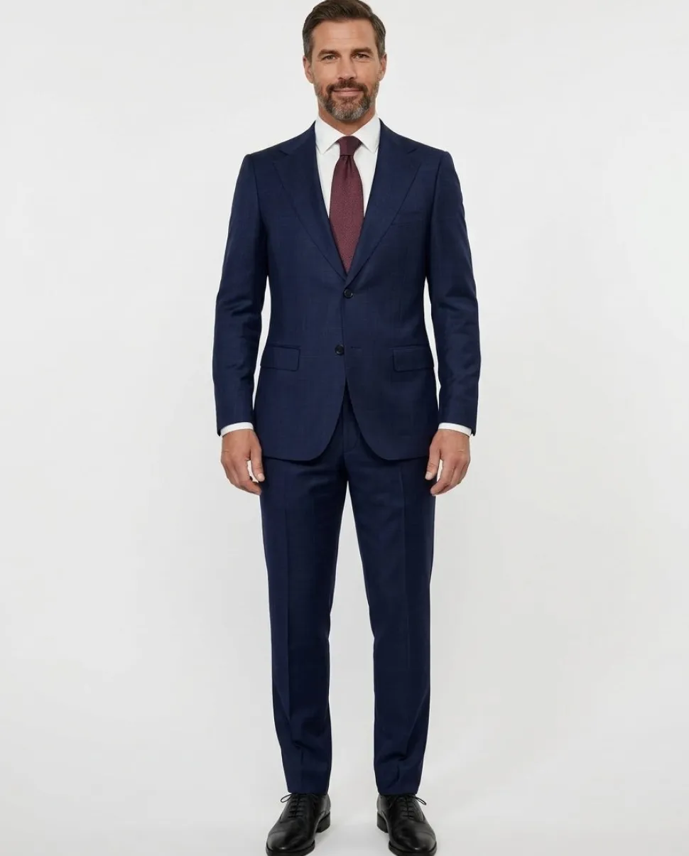 Centrion Mens Dark Navy Windowpane Classic Fit Notch Lapels 2 Button Wool Suit