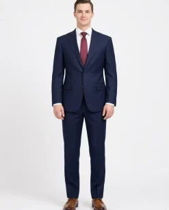 Centrion Mens Navy Blue Birdseye Classic Fit Notch Lapels 2 Button Wool Suit