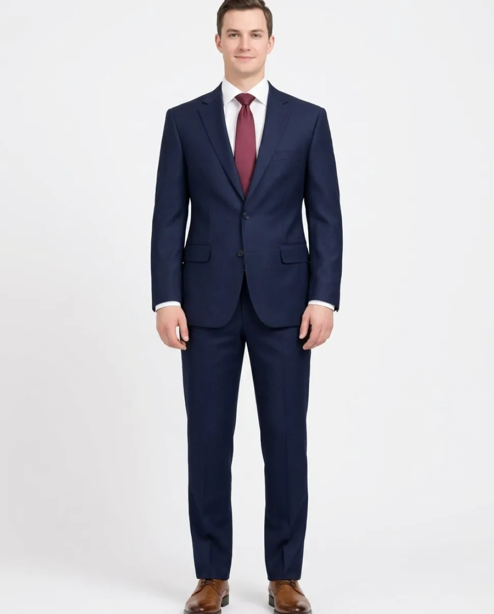 Centrion Mens Navy Blue Birdseye Classic Fit Notch Lapels 2 Button Wool Suit