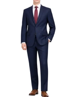 Centrion Mens Navy Blue Birdseye Classic Fit Notch Lapels 2 Button Wool Suit