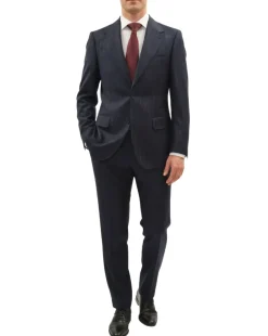 Centrion Mens Navy Blue Chalk Stripe Notch Lapels Classic Fit 2 Button Wool Suit